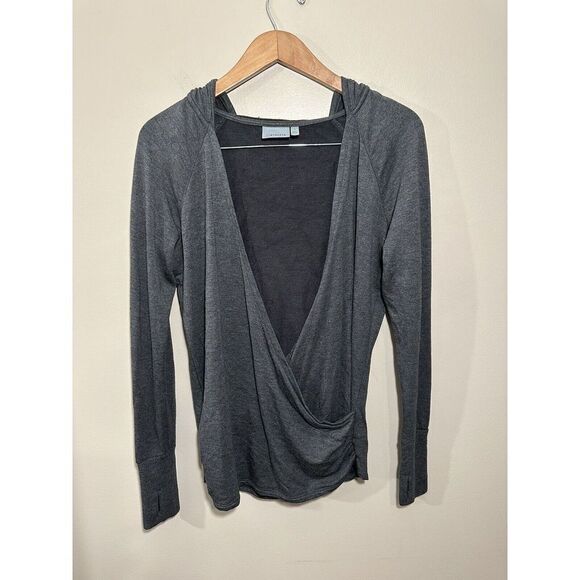 Athleta Studio Modal‎ Hoodie Sweatshirt Cross Wrap Top Yoga Size Small Dark Grey - Picture 2 of 5